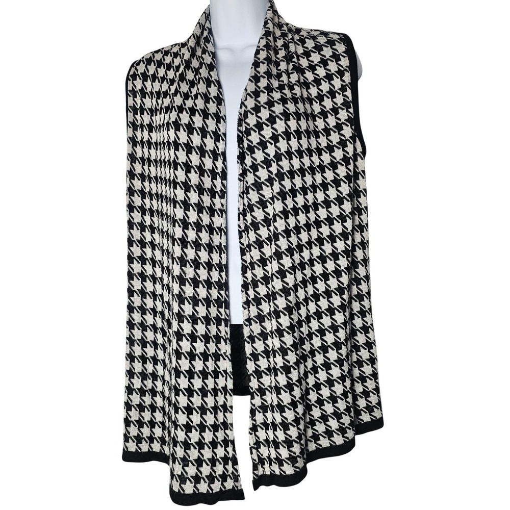 Art and Soul Houndstooth Knit Cardigan Vest Womens M Black White Open Front Cozy - Picture 2 of 8